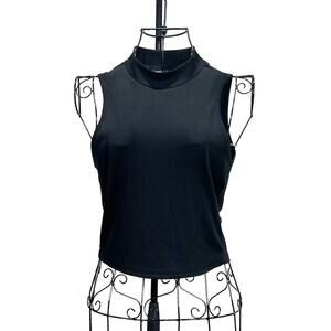 Shein Ribbed Crew Neck Sleeveless Crop Tank Top Size 6 Black